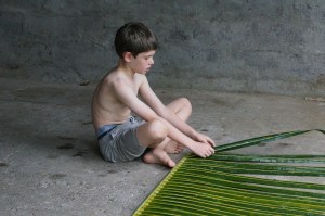 Fletcher working hard on his weaving