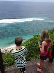 Allie and Fletcher looking down at the beach